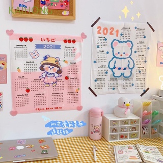 kaihong kawaii fondo de tela calendario ins papelería 2021 calendario de pared en casa escuela suministros de oficina lindo decoración de la habitación coreano estudio planificación con pegatinas colgantes calendario (1)