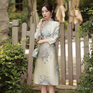 Tradicional Vestido Qipao Para Las Mujeres De La Moda Vintage Flor Cheongsam Otoño Elegante Fiesta Ropa De Boda niAU