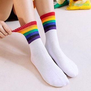 Calcetas de rayas con arcoíris multicolor para mujer