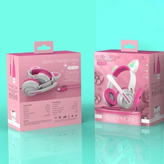 auriculares montados en la cabeza para juegos con cable luminoso contraste color oreja de gato auriculares con auriculares