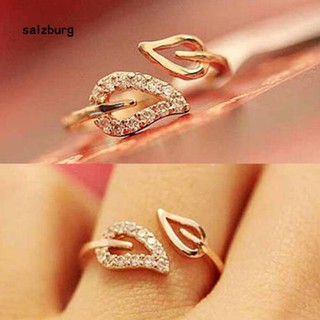 Sa anillo de moda ajustable con pedrería de diamantes de imitación para mujer con apertura de hojas regalo joyería