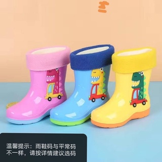 4-10 years old children's rain boots men and women water shoes plus velvet and cotton cartoon rubber boots water boots rain boots soft bottom anti-skiing boots