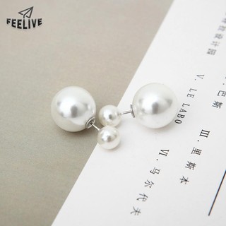 [feelive]versión coreana de aretes de venta caliente, bolas grandes y pequeñas clásicas de doble cara con soporte, pendientes de perlas, joyas de todo partido