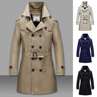 Men Winter Warm Jacket Overcoat Outwear Slim Long Trench Buttons Zipper Coat (1)