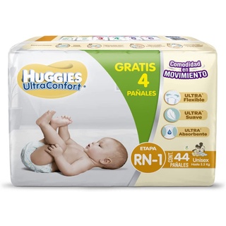 Huggies Ultraconfort Pañal Desechable para Bebé, Etapa Recién Nacido - Unisex, Paquete con 44 Piezas, hasta 5.5 kg (1)