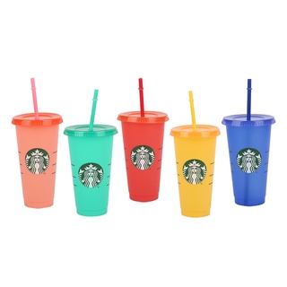 reutilizable starbucks cambio de color tazas frías vaso de plástico con tapa reutilizable taza de plástico 24 oz colección de verano ch (8)