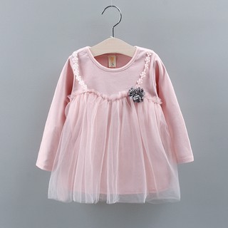 2021 primavera nuevo vestido de niña pequeña flor de encaje color sólido simple falda para niños