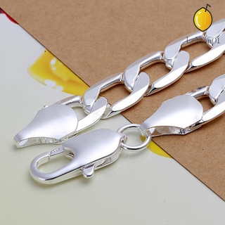 Nueva joyería de moda 925 plata de ley 12 mm cadena lateral pulsera para Unisex hombre mujeres regalo