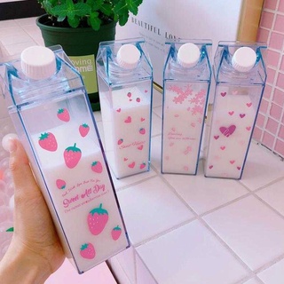 [newwellknown 0527] creativo lindo plástico transparente cartón de leche botella de agua moda fresa caja de leche (8)