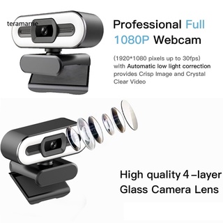 [TR] Durable PC Webcam 1080P/2K USB ordenador Web cámara anillo luz de relleno para transmisión en vivo