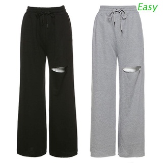 Pantalones deportivos De Cintura Alta para mujer/pantalones sueltos con cordón y piernas anchas