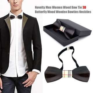 *QS Novelty Men Women Wood Bow Tie 3D Butterfly Wood Wooden Bowties Neckties