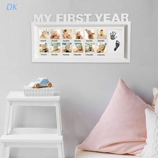 Dk Creative DIY 0-12 meses bebé colgante de pared imágenes soporte de exhibición recuerdo recuerdo huella de mano huella marco de fotos niños crecimiento de la memoria regalos