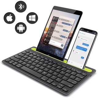 Teclado bluetooth recargable con soporte de teléfono inalámbrico multidispositivo teclado de doble canal para Tablet/ordenador portátil/teléfono, Compatible con iOS/Windows/Android