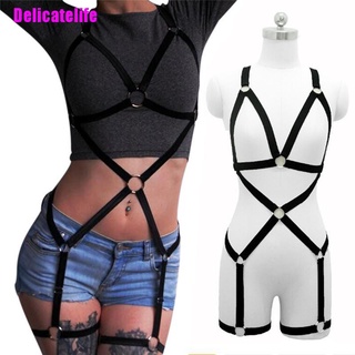 [Delicatelife] Negro todo el cuerpo nuevo mujeres arnés de cuerpo sujetador jaula Top lencería tamaño ajustable