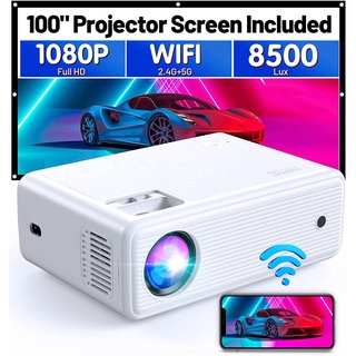 Mini Proyector , 1080P HD 8500 WiFi Película Soporte 2.4G + 5G , Portátil Hogar Y Exterior , Compatible Con iOS/Android/TV Stick/HDMI/USB/100 " Pantalla (1)
