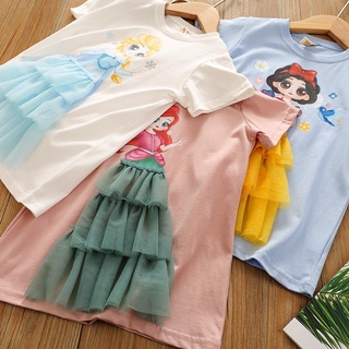 Niños Niñas De Algodón De Dibujos Animados Vestido De Verano De Manga Corta Camisas Disney frozen Elsa Princesa Niña Camiseta Ropa De (1)