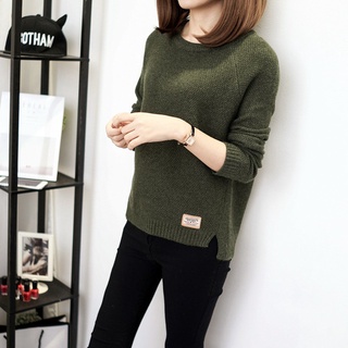 coreano mujeres señoras o cuello manga larga de punto tops suéter (8)