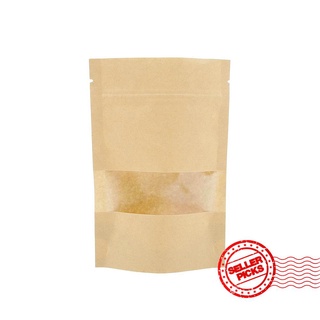 50 bolsas de papel kraft para ventana, bolsa de té, nueces, papel de embalaje de alimentos sellado con cremallera, autoportante o7s0 (1)