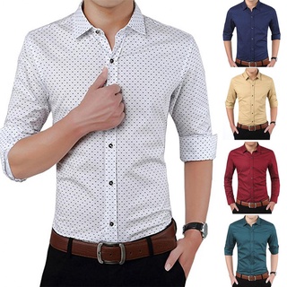hombres casual slim fit impreso manga larga botón abajo vestido de negocios camisa top