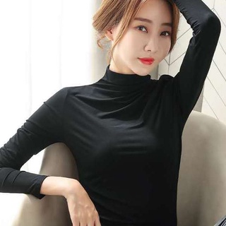 Modaier medio cuello alto fondo camisa de las mujeres 2020 estilo occidental otoño invierno nuevo top negro manga larga T-shirt wome