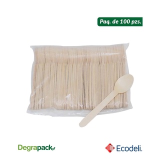 Paq C/100 Pzs De Cuchara Desechable De Madera Biodegradable (1)