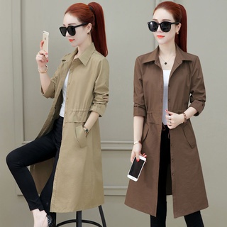 Windbreaker Women Korean Fashion Jacket Plus Size Mid Length Brown Jackets Long Sleeve Office Wear