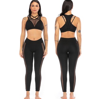 2 unids/set sexy hollowed cross spaghetti strap mujeres deportes yoga tops pantalones (6)
