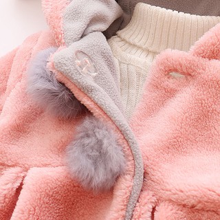 2021 spot girls cotton winter children's clothing new cute fur ball button rabbit ears hooded wool sweater suitable for female babies from 6 months to 4 years old (7)
