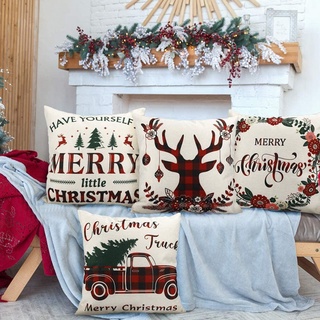 fundas de almohada de navidad para casa rural, color negro y rojo, búfalo a cuadros, fundas de almohada de lino rústico (6)