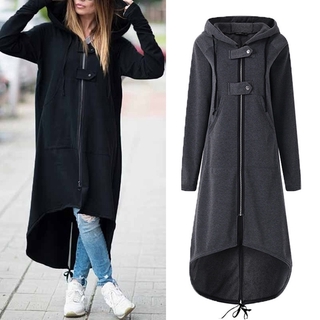 Abrigo largo para mujer con capucha Manga larga con cremallera asimétrico abrigo largo con capucha