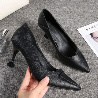 Zapatos de tacón alto de cuero suave para mujer2020Primavera y otoño nuevos zapatos versátiles zapatos de trabajo de negocios de tacón de aguja zapatos de cuero negro de mujer