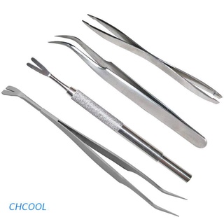 Chcool 4 Pcs Pet Flea Treatment Tick Removal Tools Set Stainless Steel Fork Tweezers