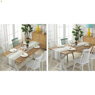 vertical raya rústica camino de mesa con borlas de lino de algodón café mesa de comedor camino de tela larga antideslizante (38 x 220 cm)