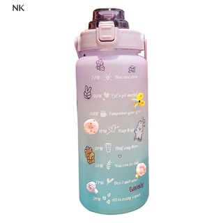 nk pegatinas botella de agua con paja 2000ml lindo portátil escala botella agua hervidor venta caliente