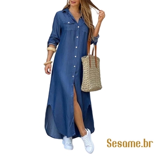 Vestido Maxi de mezclilla para mujer con Estampado Primavera verano 2020/playa/verano/de ocio