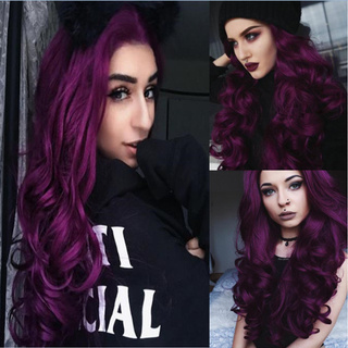 HPTX💄Fashion Women Long Purple Hair Full Wig Natural Curly Wavy Synthetic Hair Wigs