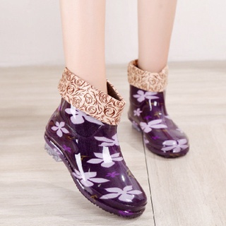 Jelly Rain Shoes Botas de lluvia térmicas para mujer Botas de lluvia de forro polar corto forro de moda antideslizante zapatos impermeables zapatos de lluvia botas de goma para mujer cubierta de zapato de goma (6)