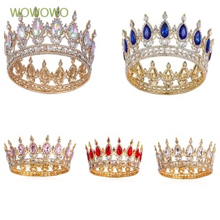 WOWOWO corona redonda de cristal de boda princesa corona corona Tiaras princesa mujeres niñas cumpleaños diamantes de imitación modelo pasarela reina corona