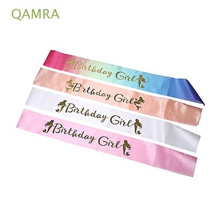 QAMRA 1PC Multicolor Birthday Girl Gifts Shoulder Girdle Mermaid Party Decoration Ribbons Glitter Happy Birthday Fashion Satin Sash/Multicolor
