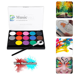[Muwd] Face Paint Kit Professional Water Based Body Paint 15 Colors Washable Non-Toxic Paints 2 Paintbrushes for Kid Sensitive S