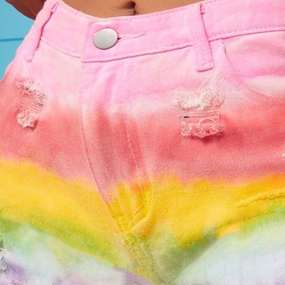 Pantalones cortos de verano con estampado de pantalones cortos casuales Sexy casuales de mezclilla para mujer/pantalones cortos de playa de Color arcoíris (7)