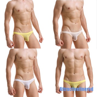[Attractivefinered] Men's Ice Silk Underwear Briefs Ultra thin Transparent Thong Low Rise Underpant