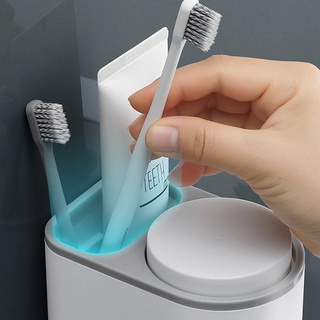 Ecoco soporte para cepillo de dientes organizador de almacenamiento de pasta de dientes cepillos de dientes estante magnético adsorción con taza - gris (9)