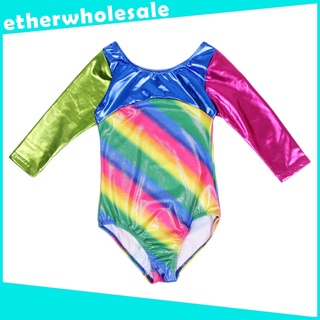 [etherwholesale] brillantes rayas arco iris niñas ballet danza gimnasia leotardos tanque 4-5 años