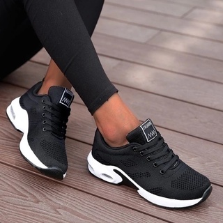 Zapatos Para Correr De Las Mujeres Transpirable Casual Al Aire Libre Ligero De Deporte Caminar Plataforma Señoras Zapatillas Negro