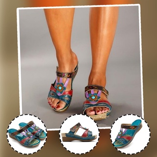 Tomic Mujer Americana Y Europa Estilo Casual Zapatos Flores Cuñas Sandalias Zapatillas
