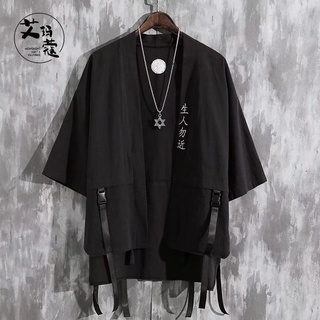 Casual Kimono Haori Para Los Hombres De La Moda Japonesa Masculina Kimonos Cinta Flor Impreso Camisa De Más El Tamaño Ropa Abrigos