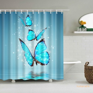 vulnerable 3d mariposa patrón cortina de ducha baño impermeable tela 12 ganchos 71x71in