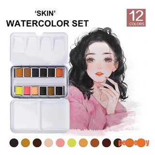 [EAN] 12 colores caja de lata sólida acuarela piel Color agua pintura para retratos D